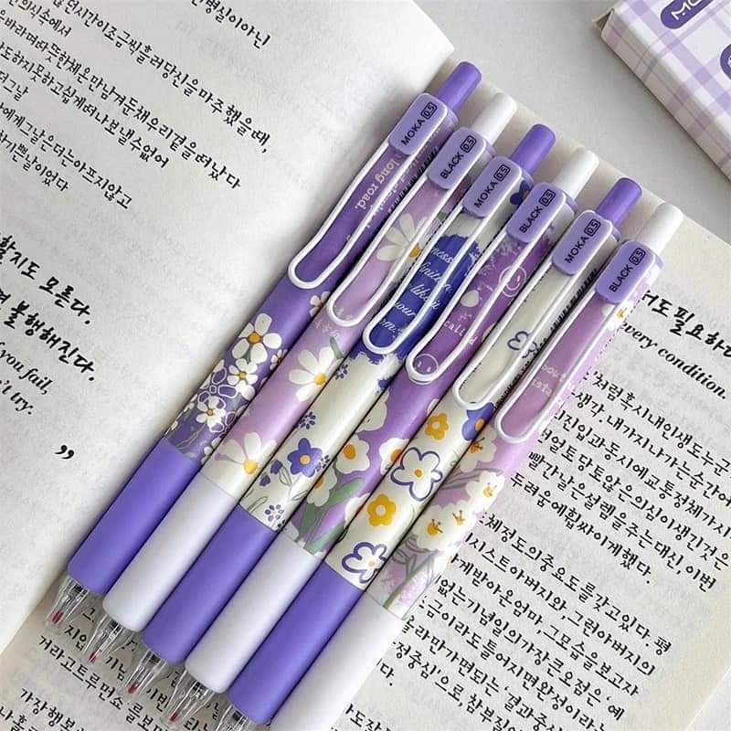 MOKA Purple Floral Gel Pens – Set of 6 - Blossom