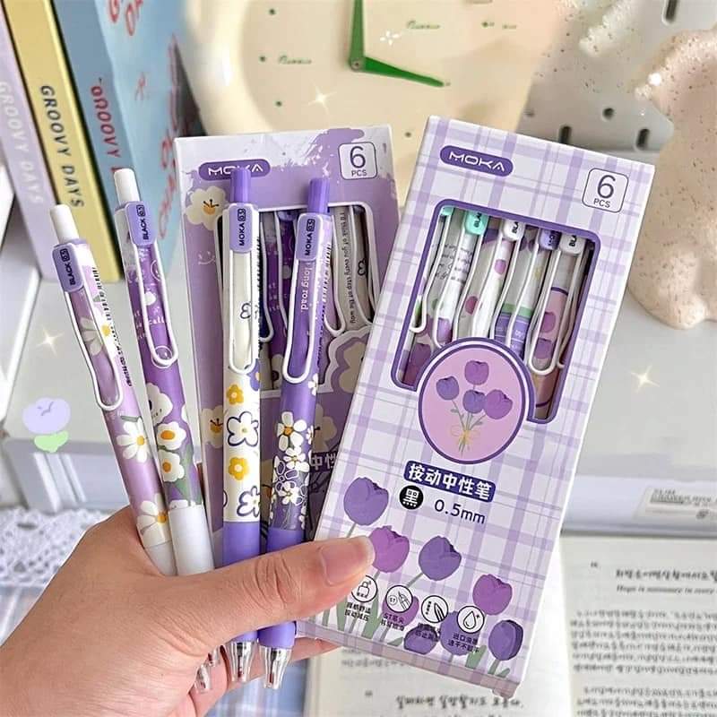 MOKA Purple Floral Gel Pens – Set of 6 - Blossom