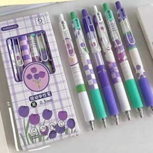 MOKA Purple Floral Gel Pens – Set of 6 - Tulip