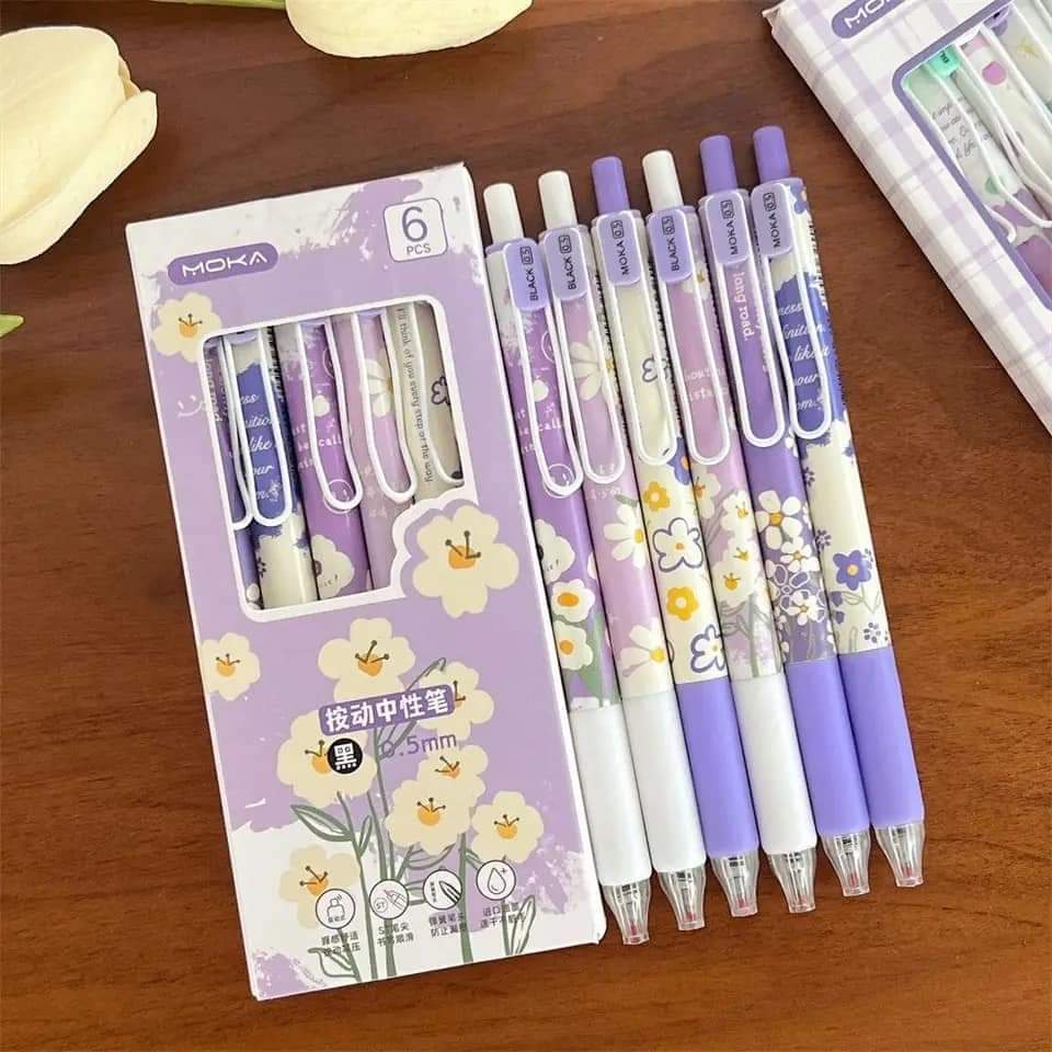 MOKA Purple Floral Gel Pens – Set of 6 - Blossom