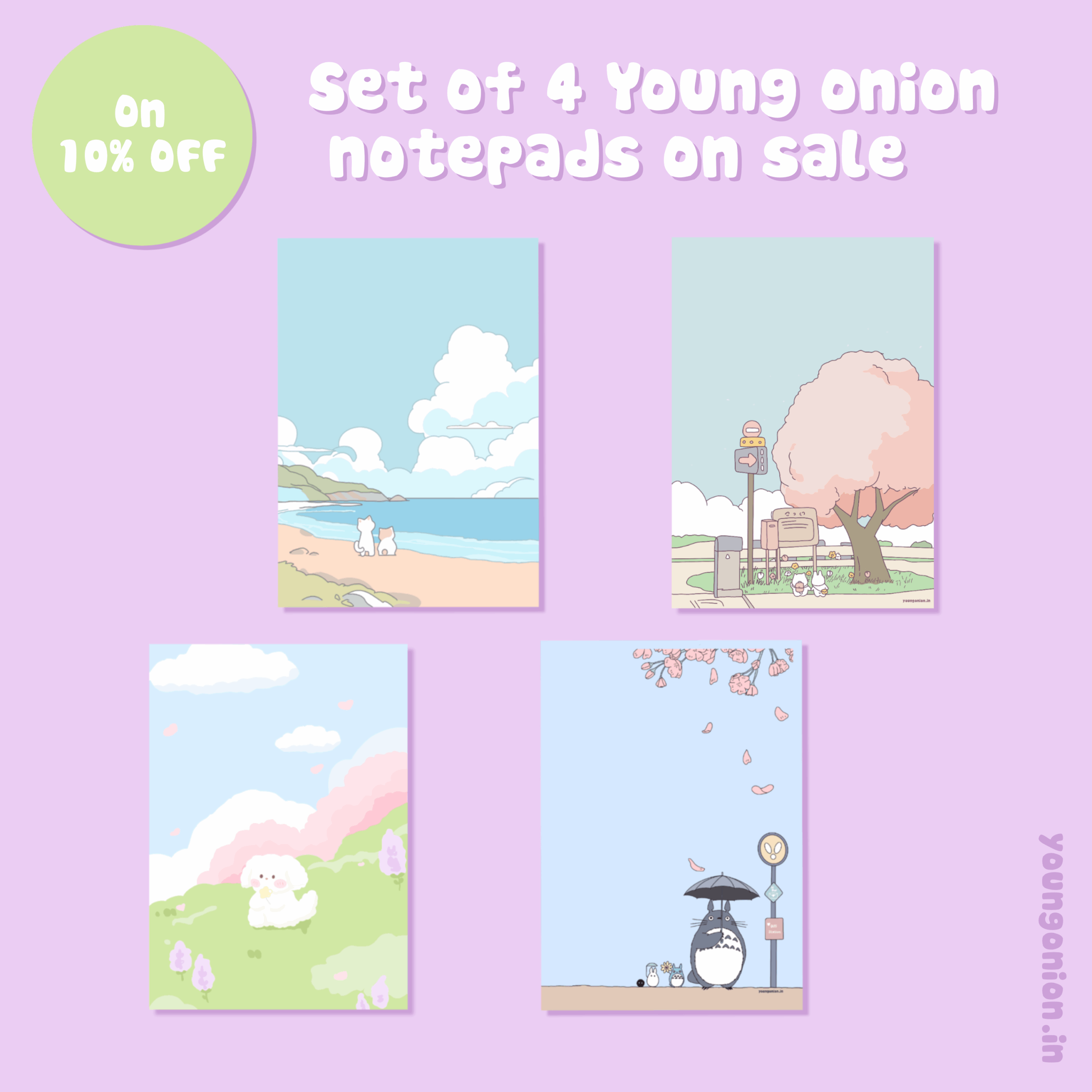 Set of 4 Young Onion Notepads – Scenic Kawaii Collection