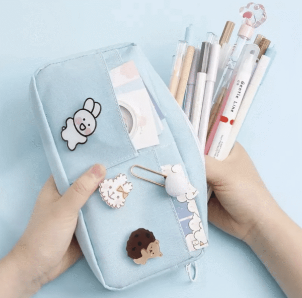 Premium Pencil Case with 5 Kawaii Acrylic Badges