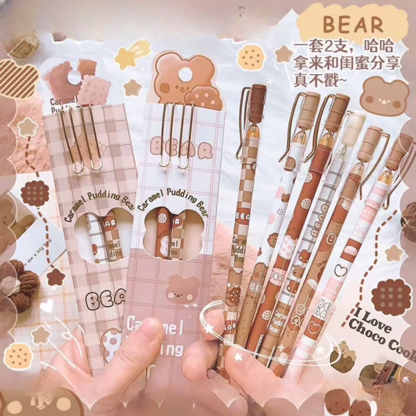 🐻 Caramel Pudding Premium Bear Pens (Set of 2)