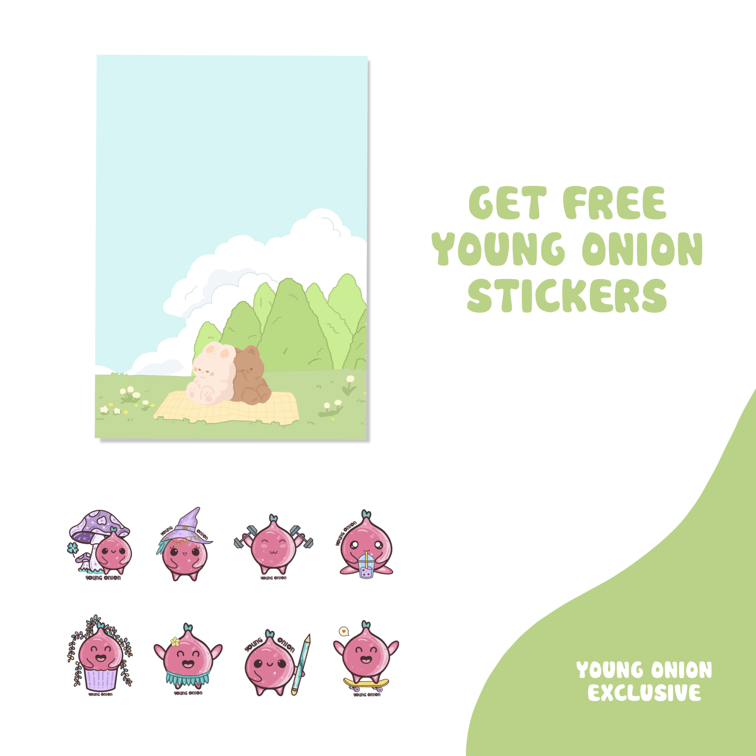 Cloudy Picnic A6 Notepad with Free Bookmarks | 50 Pages | Young Onion Exclusive