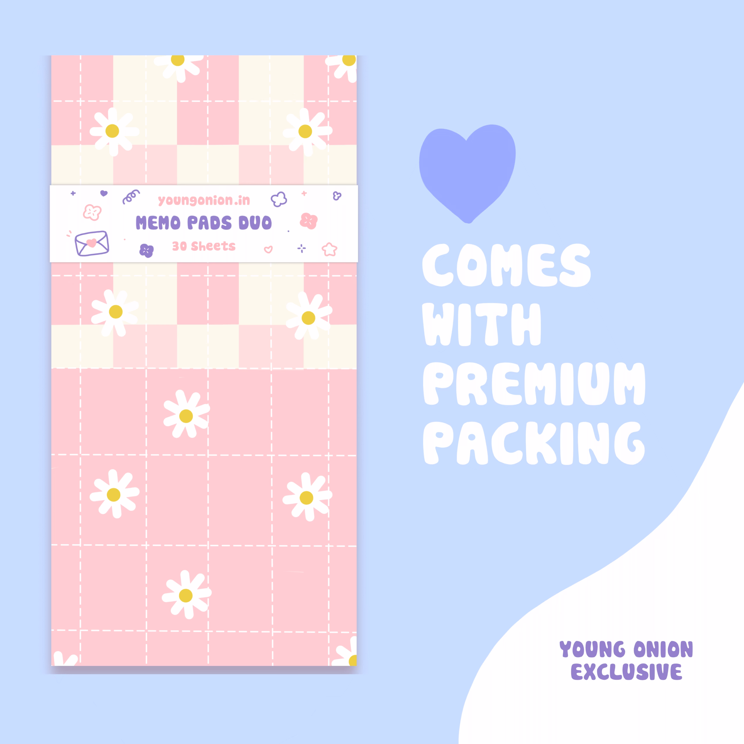 Pink & Daisy Check – Long Duo Memo Pad (Young Onion Exclusive)