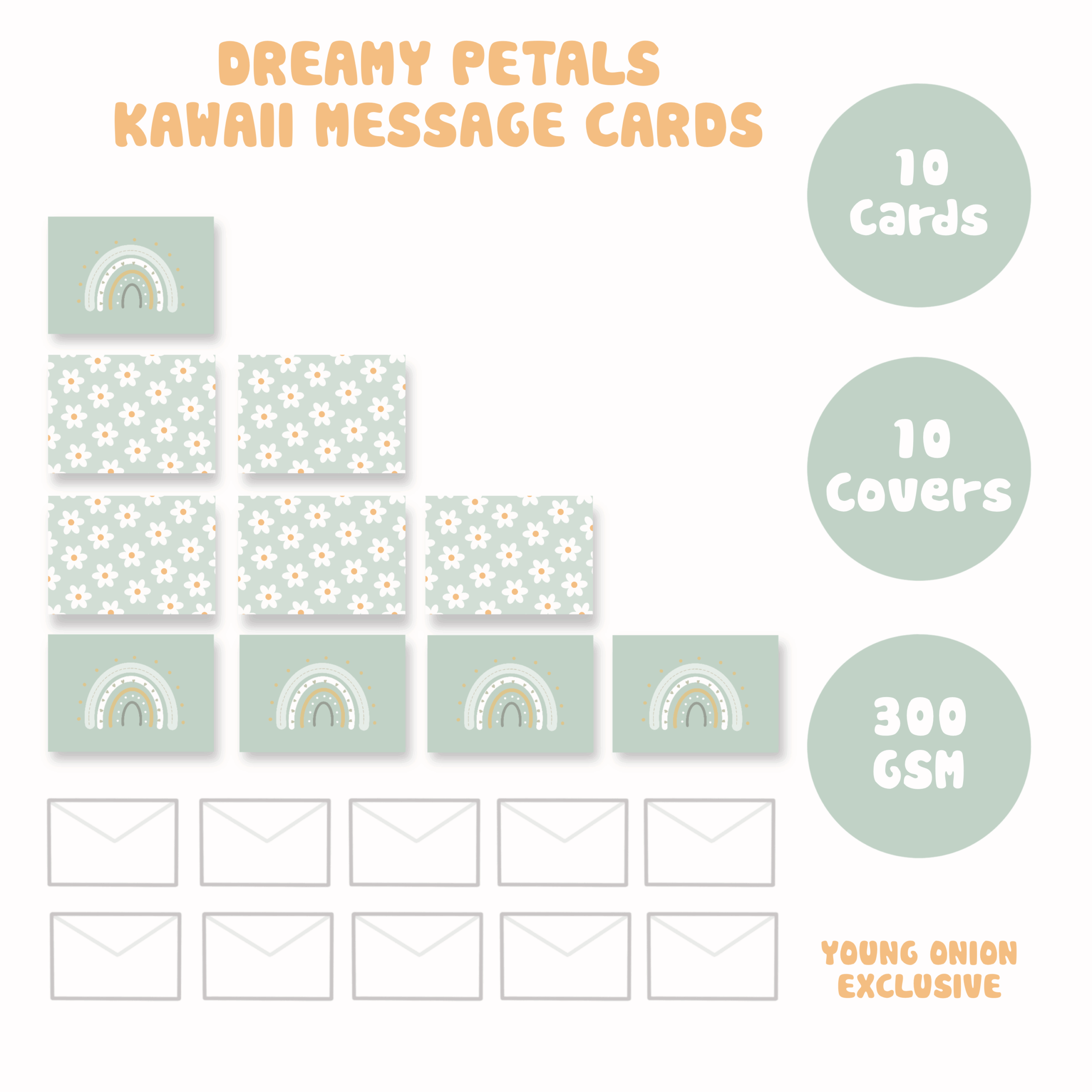 Dreamy Petals Kawaii Message Cards - Set of 10 - Young Onion Exclusive