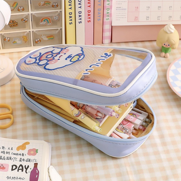 Multi layer extra large pencil case with pendant