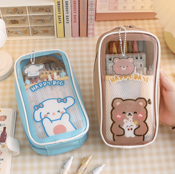 Multi layer extra large pencil case with pendant