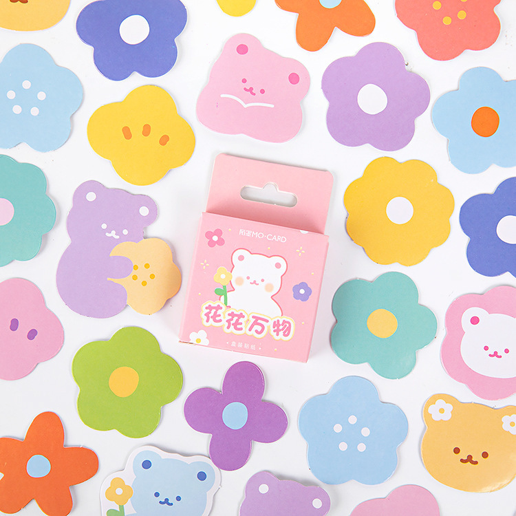 Kawaii Flower & Teddy Shaped Sticker Pack - Set of 46 Stickers