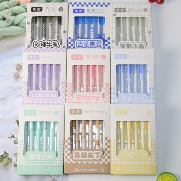 Grid-Themed Pastel Gel Pen – Set of 6