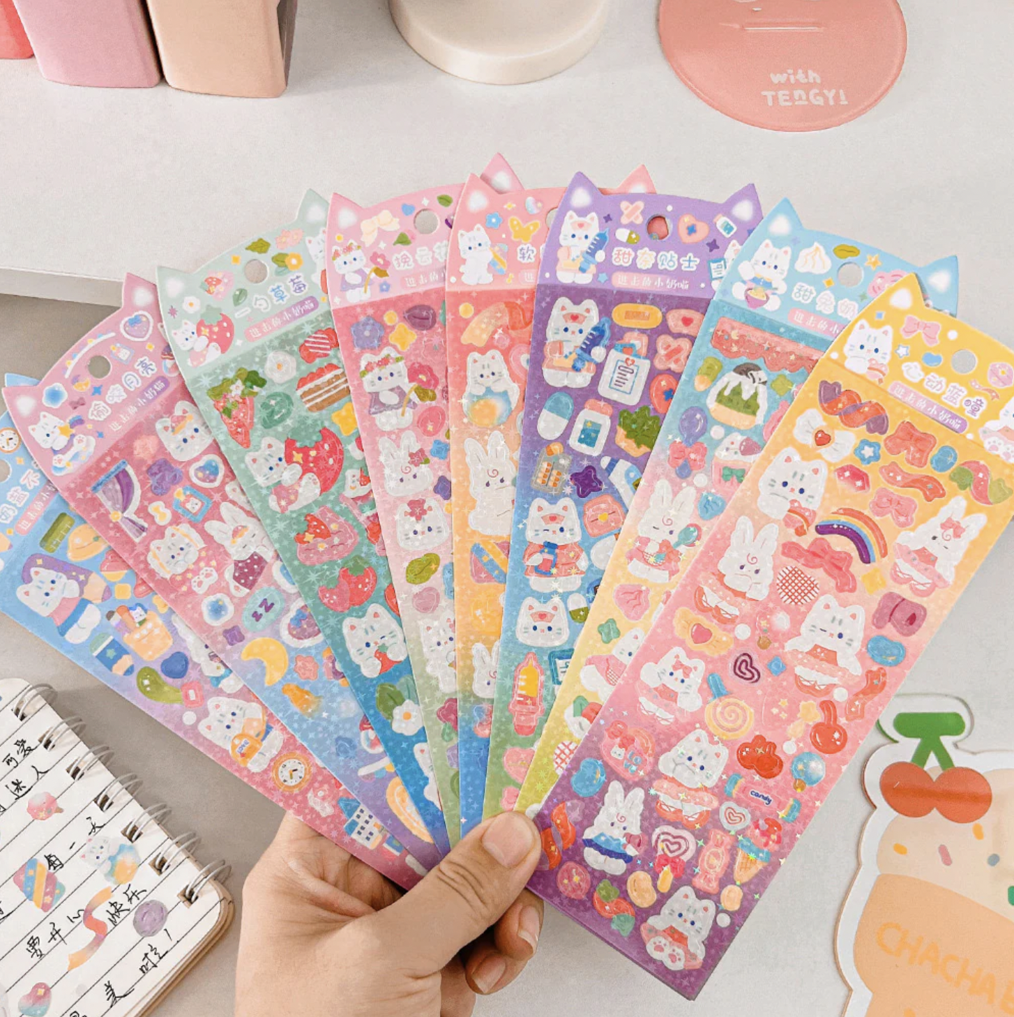 Kawaii Holographic Bunny Sticker Sheet - 1 Sticker Sheet - Random Design