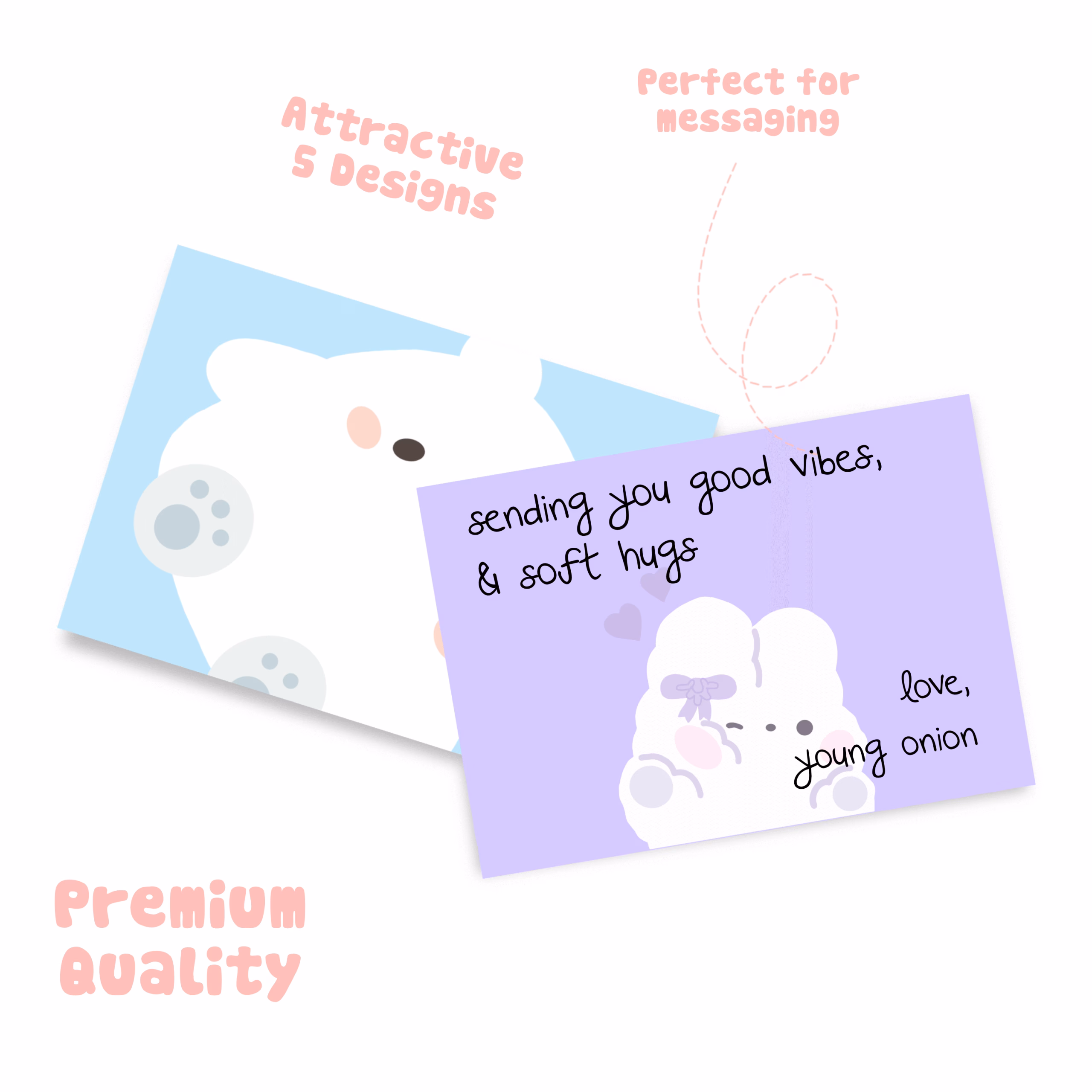 Kawaii Bear Message Cards with envelopes - Set of 10