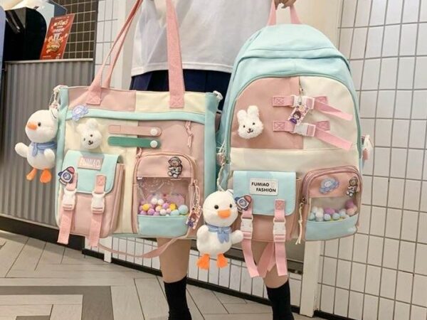 Kawaii Korean Premium Backpack for school and college Students - Set of 2 - Pastel Color