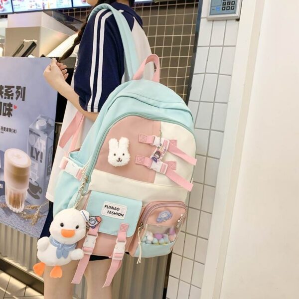 Kawaii Korean Premium Backpack for school and college Students - Set of 2 - Pastel Color