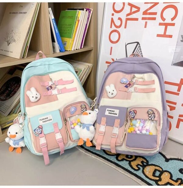 Kawaii Korean Premium Backpack for school and college Students - Set of 2 - Pastel Color