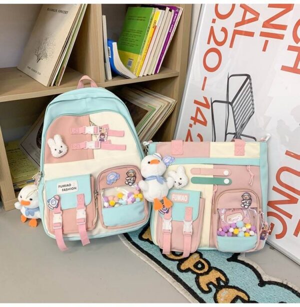 Kawaii Korean Premium Backpack for school and college Students - Set of 2 - Pastel Color