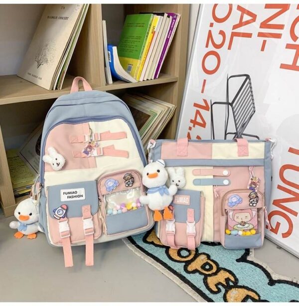 Kawaii Korean Premium Backpack for school and college Students - Set of 2 - Pastel Color