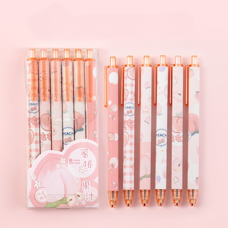 Kawaii Peach Gel Pen Set – 6pcs ✨