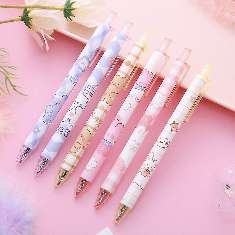 Retractable Gel Pens - School and Office Pen Set of 6 - Bunny