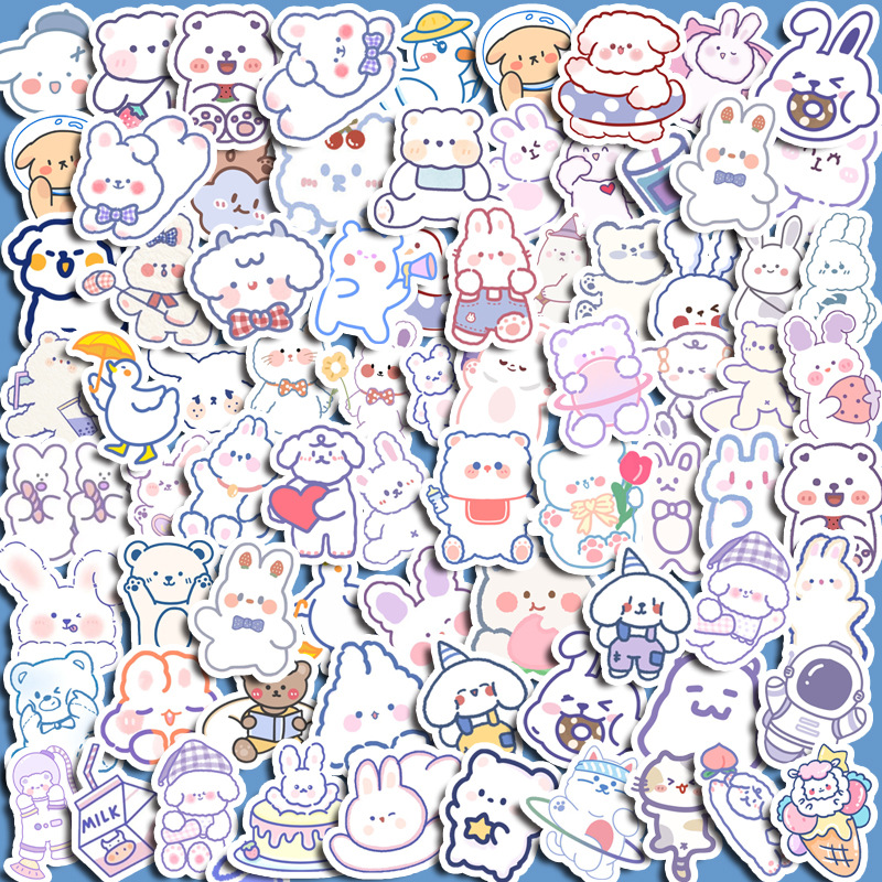 Kawaii Dreamy Blue-Themed Stickers – Pack of 100 - Premium Edition
