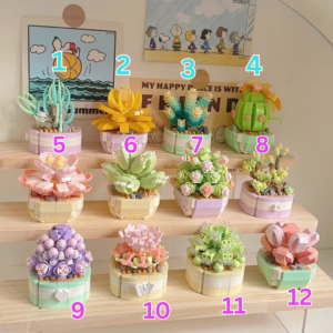 Mini DIY Building Block Flower Pot Set - 12. Pink Geometric Plant