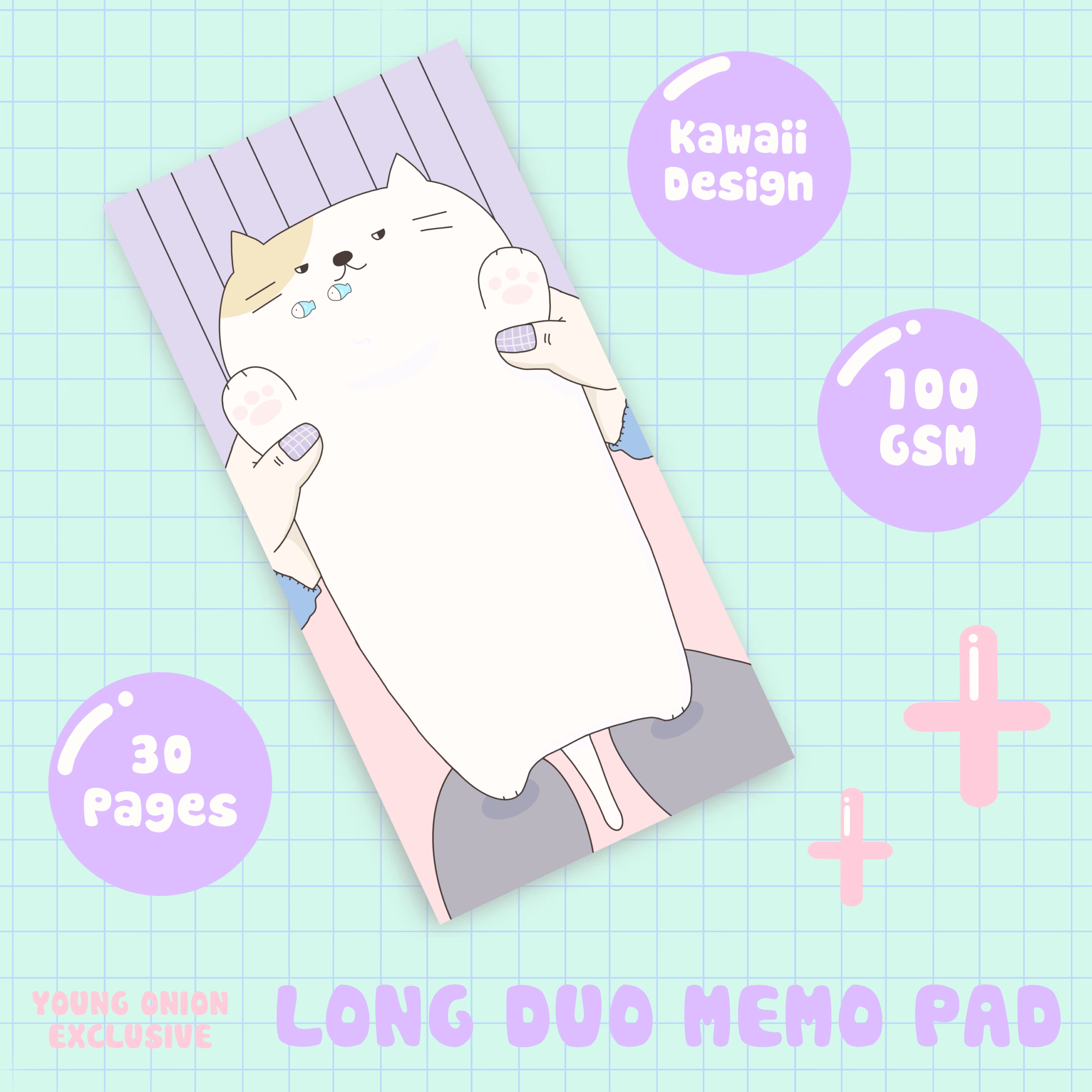 Meow – Long Memo Pad (30 Sheets) - Young onion exclusive - Korean / Japanese Themed