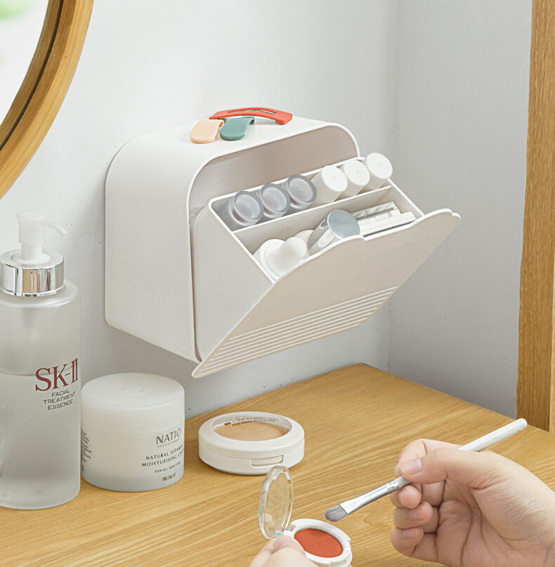 Wall-Mounted Skincare Organizer - Peach & White