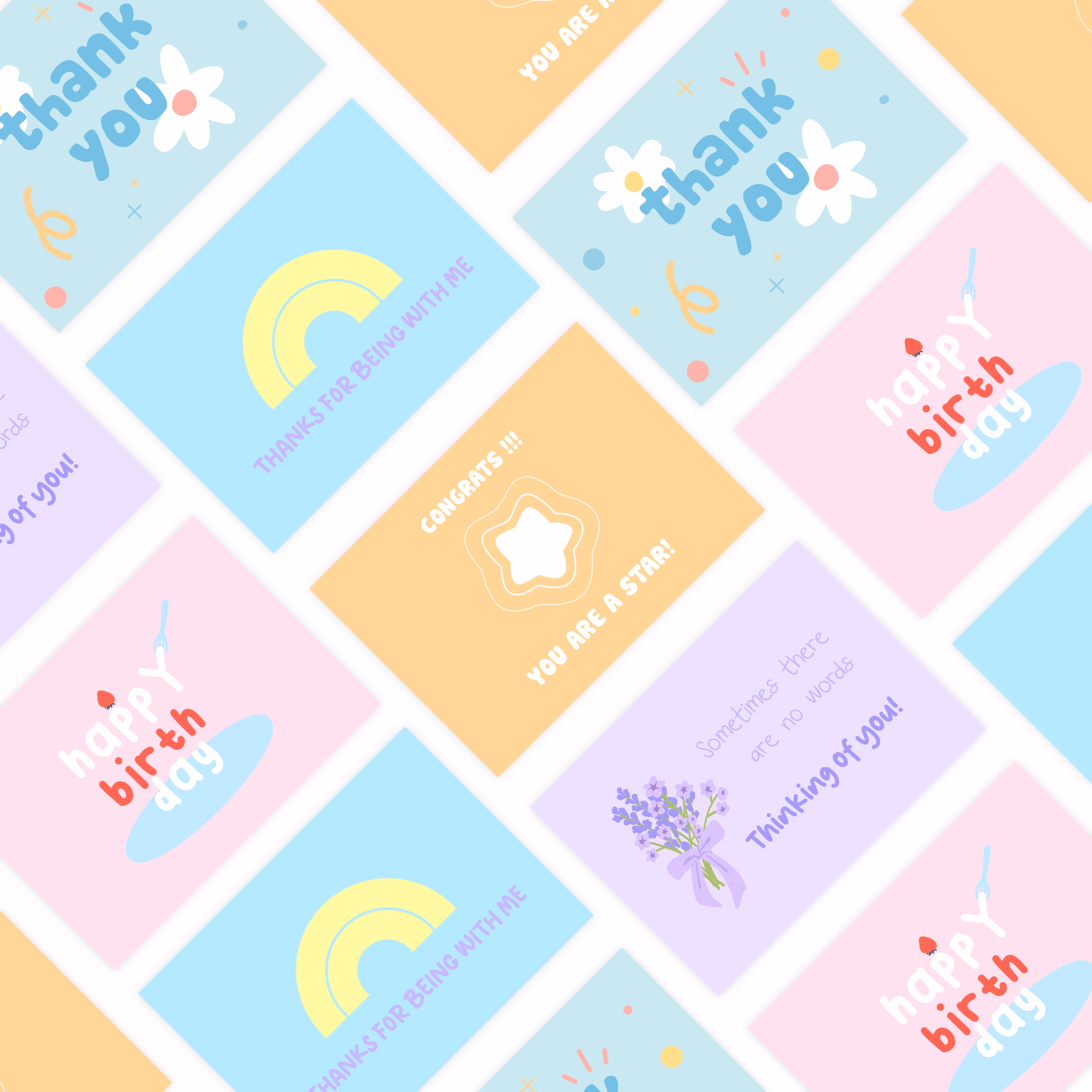 Pastel Bliss Mini Greeting Card Set with Envelopes – 5 Designs