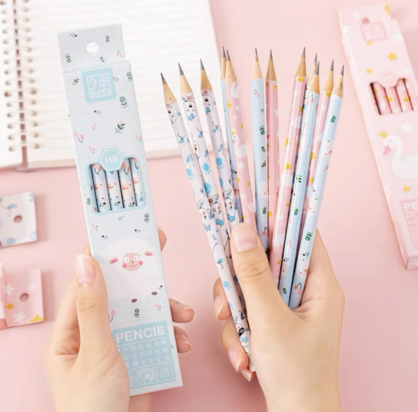 Kawaii HB Pencil Set – Pack of 10 (Assorted Pastel Designs)