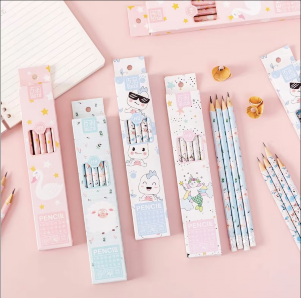 Kawaii HB Pencil Set – Pack of 10 (Assorted Pastel Designs)