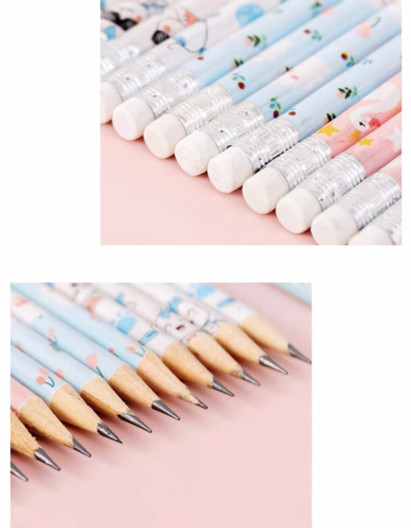 Kawaii HB Pencil Set – Pack of 10 (Assorted Pastel Designs)