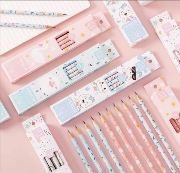 Kawaii HB Pencil Set – Pack of 10 (Assorted Pastel Designs)