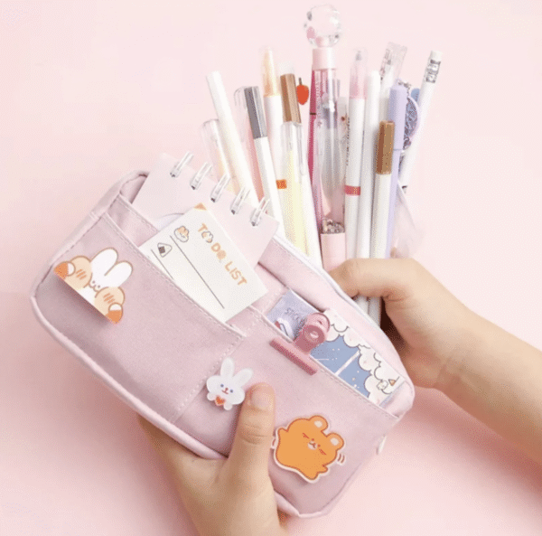 Premium Pencil Case with 5 Kawaii Acrylic Badges