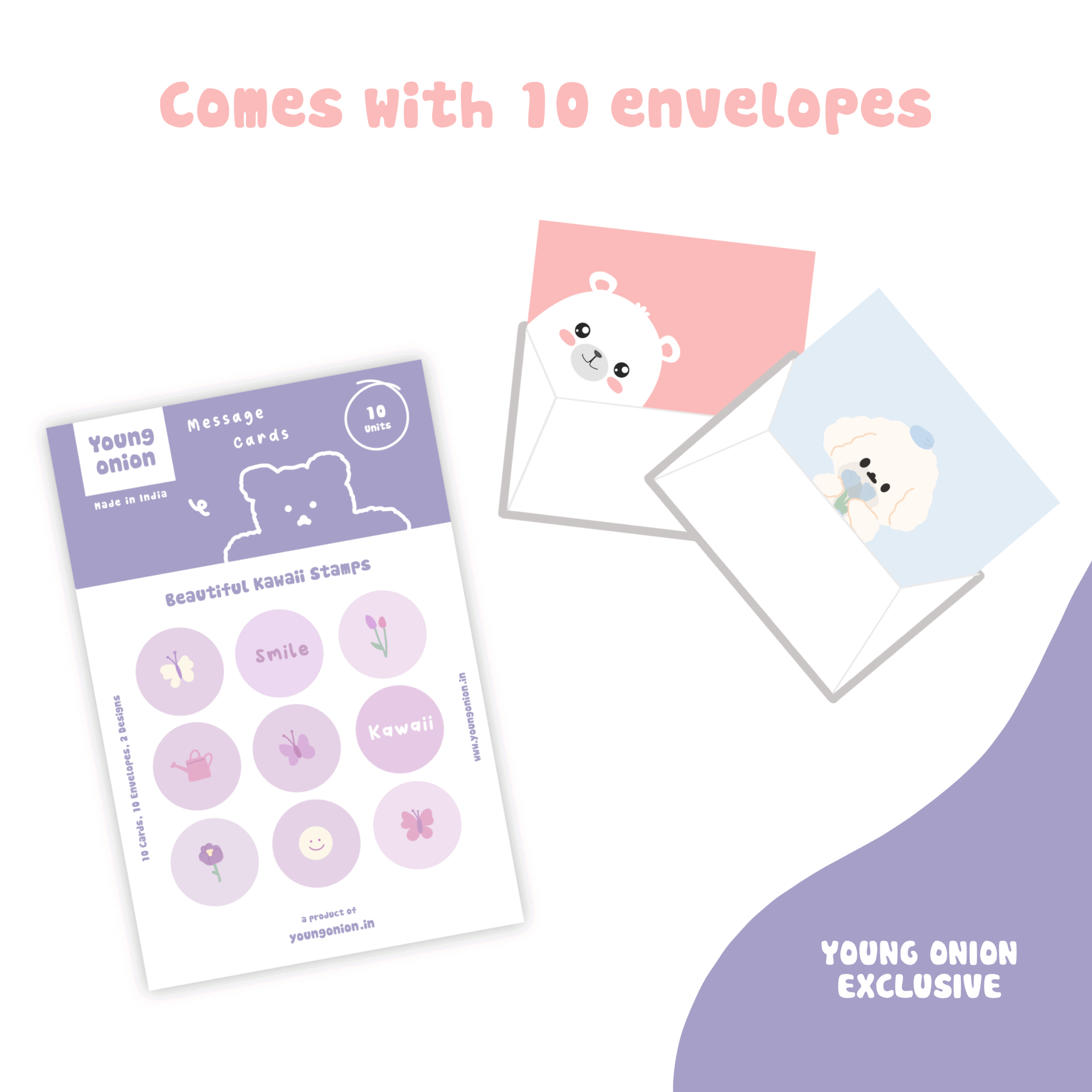 Puppy & Bear Kawaii Message Cards – Set of 10 - Young Onion Exclusive