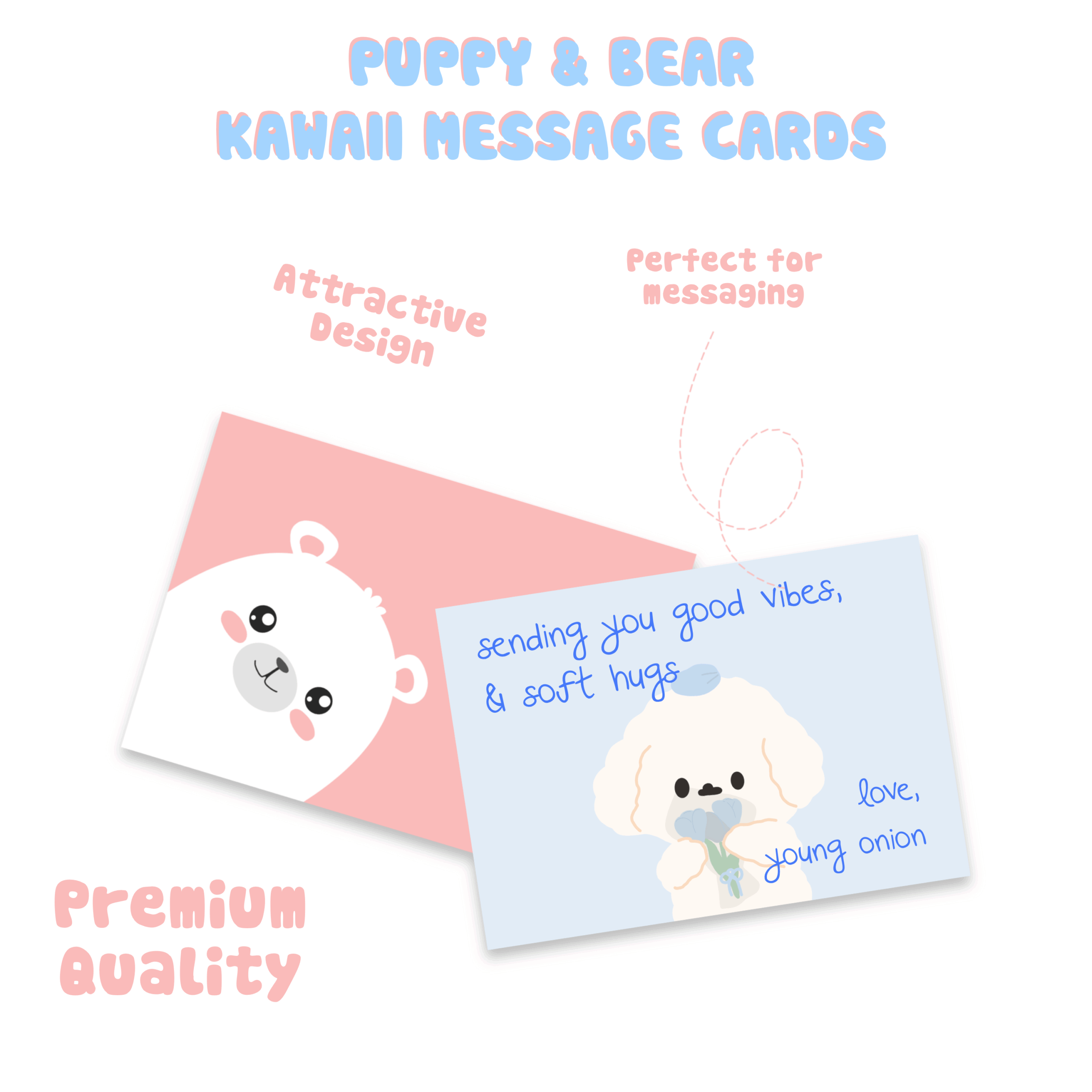 Puppy & Bear Kawaii Message Cards – Set of 10 - Young Onion Exclusive