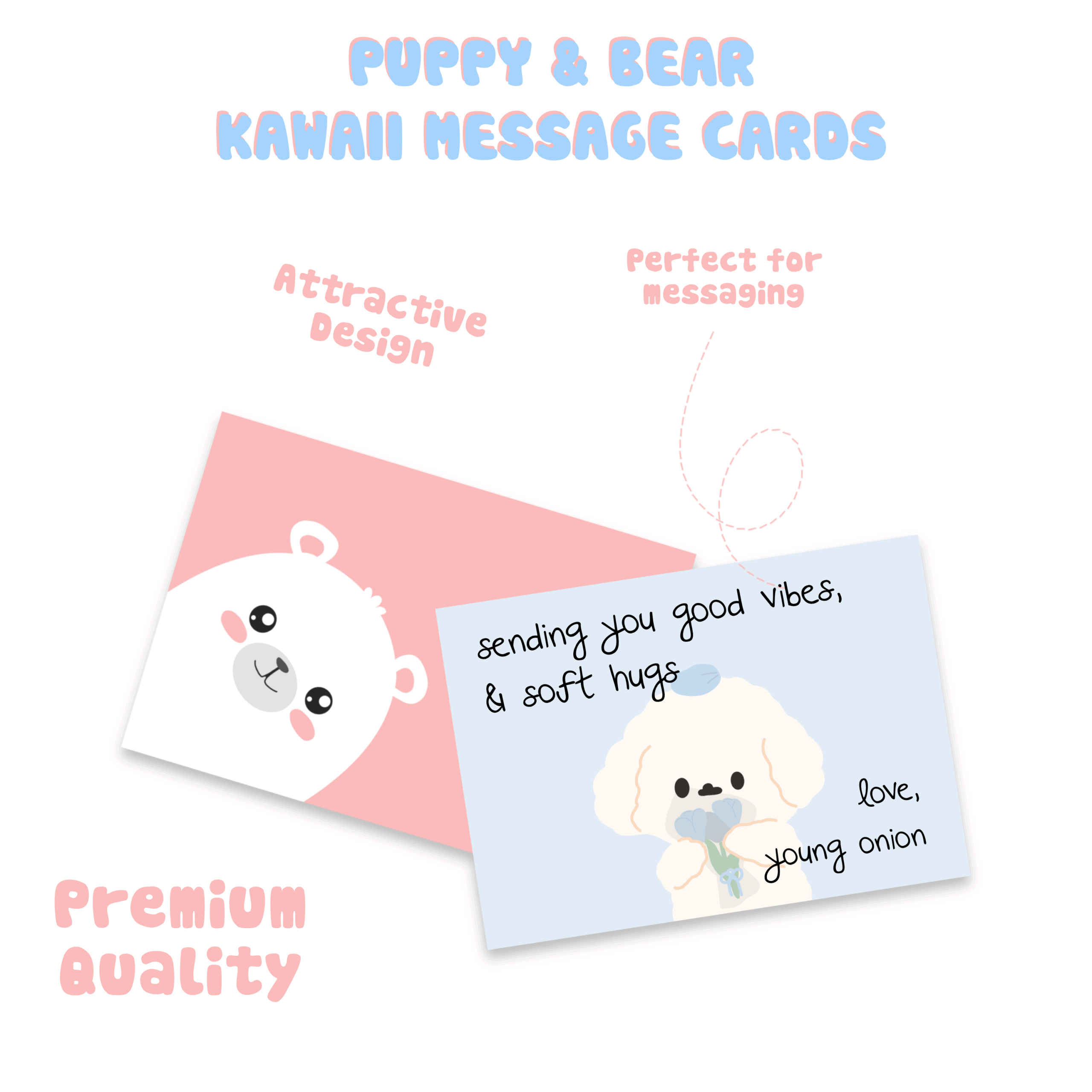 Puppy & Bear Kawaii Message Cards – Set of 10 - Young Onion Exclusive