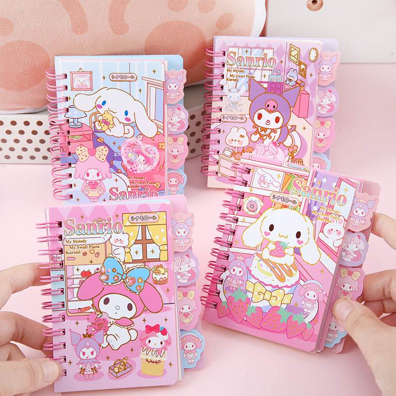 sanrio_mini_spiral_notebook_1.jpg Sanrio Kawaii Mini Spiral Notebook with Tab Dividers