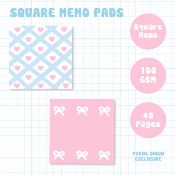 Pastel Pattern Square Memo Pads - 40 pages - 100 GSM (Young Onion Exclusive)