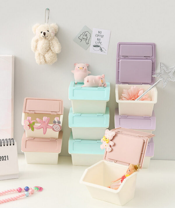 Kawaii Pastel Flip-Top Storage Bins – Stackable Desk Organizers