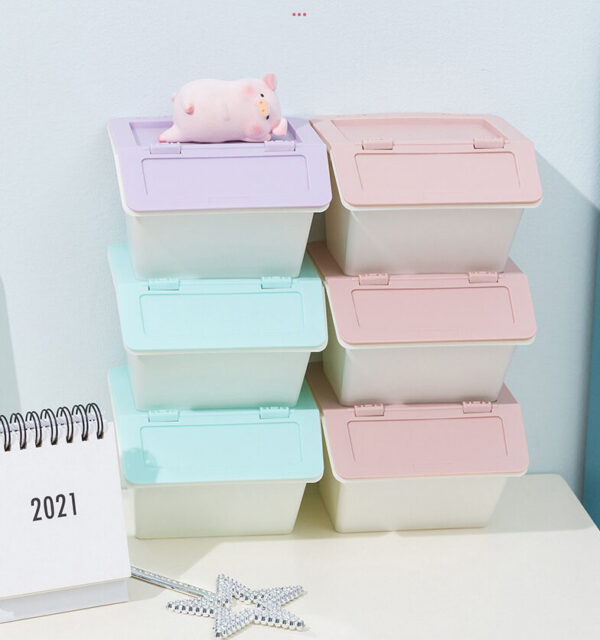 Kawaii Pastel Flip-Top Storage Bins – Stackable Desk Organizers