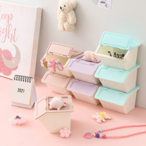Kawaii Pastel Flip-Top Storage Bins – Stackable Desk Organizers