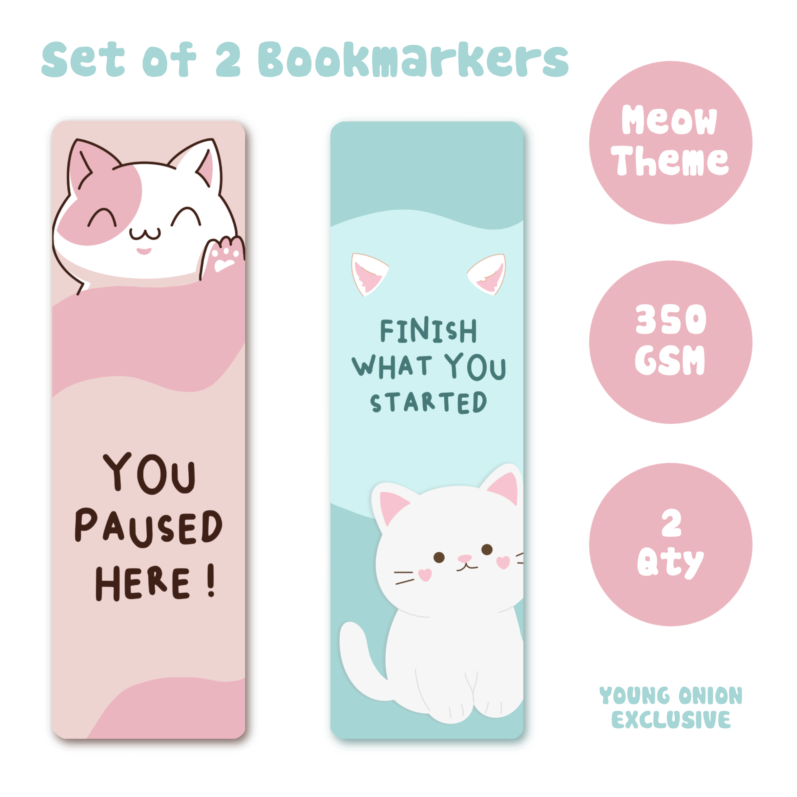 Meow Theme Bookmark Set – Set of 2 with Free Crochet Tassels